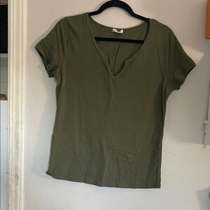 Olive Green V-Neck Women's Top